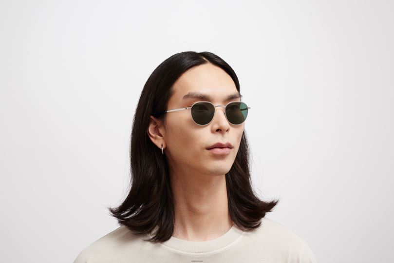 TALVIMYKITA Frame: Shiny Silver|Lens: Dark Green Solid B260B219 Lite